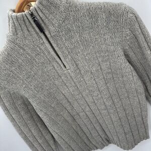 Woolworths Mens Quarter Zip Sweater M Grey Cable Knit Cotton Pullover